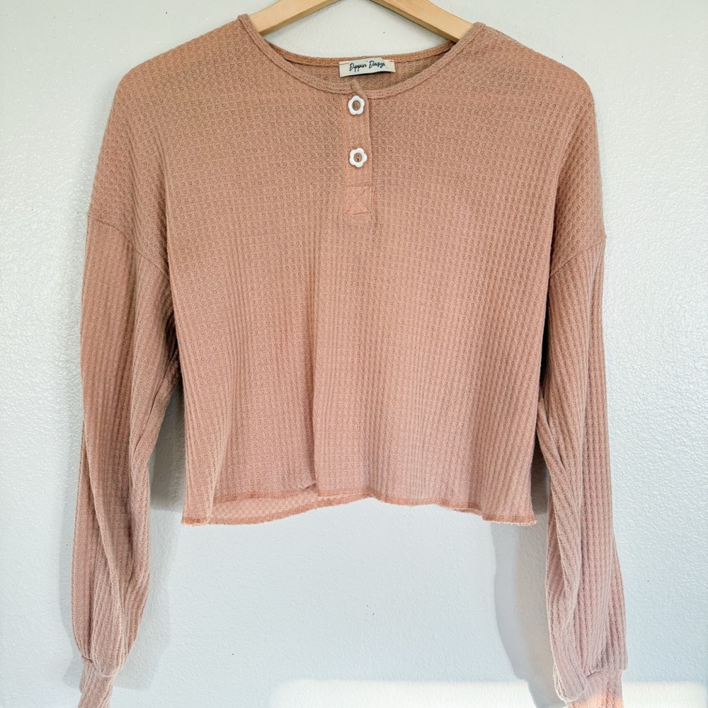 Dippin’ Daisy’s Mauve Waffle Knit Cropped Henley Top Y2K Small